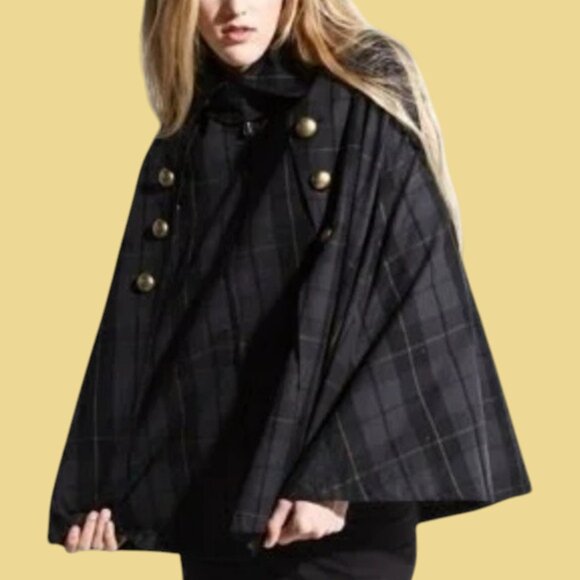 Dear Creatures Poppins Cape with Hood in Plaid Size Medium Large EUC - Picture 1 of 7